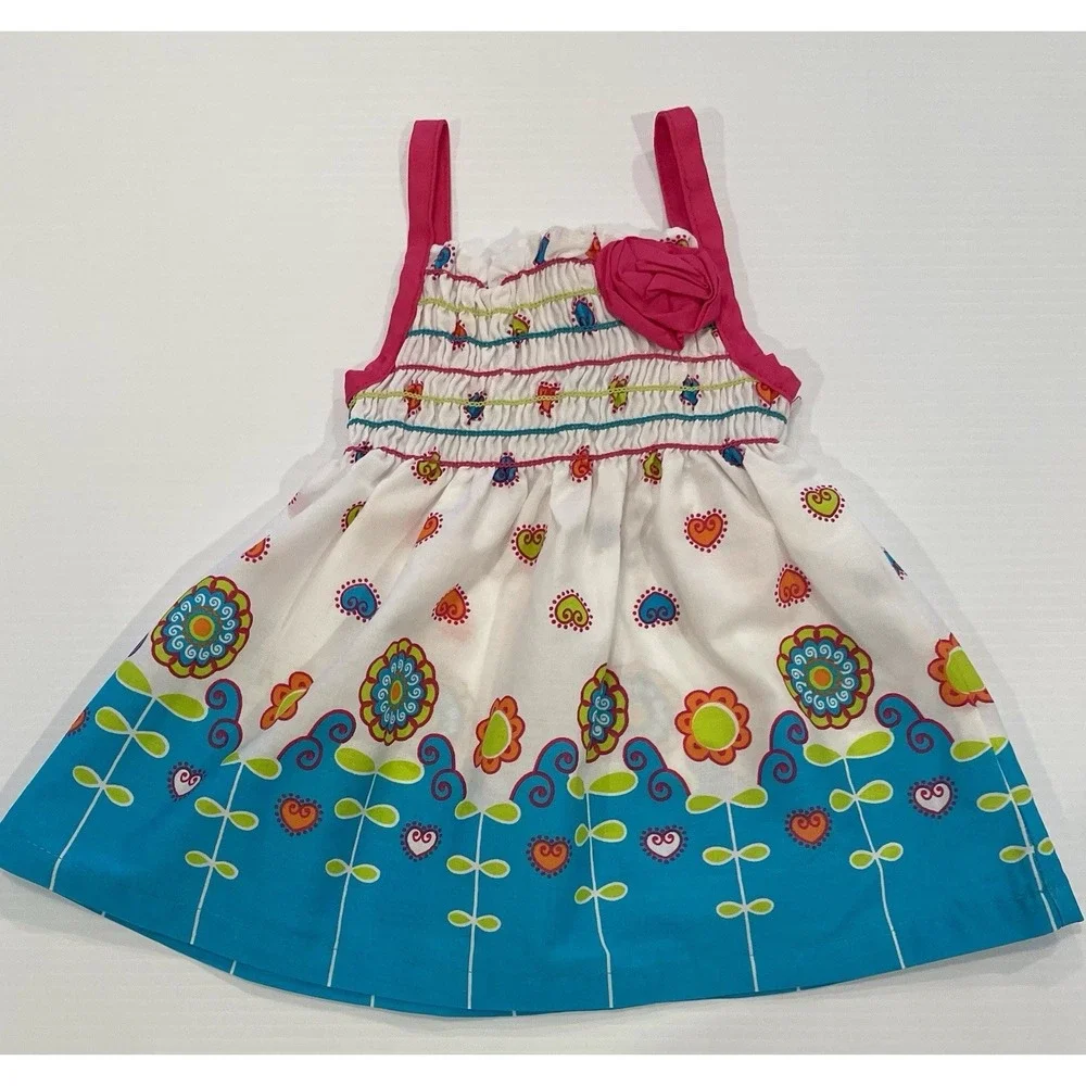 Park Bench Kids Floral 2 Piece Pink Floral Smocked Dress Set Size 6/9 6 9 months